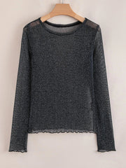 Metallic Glitter Mesh Long Sleeve Top