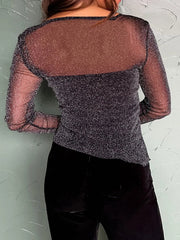 Metallic Glitter Mesh Long Sleeve Top