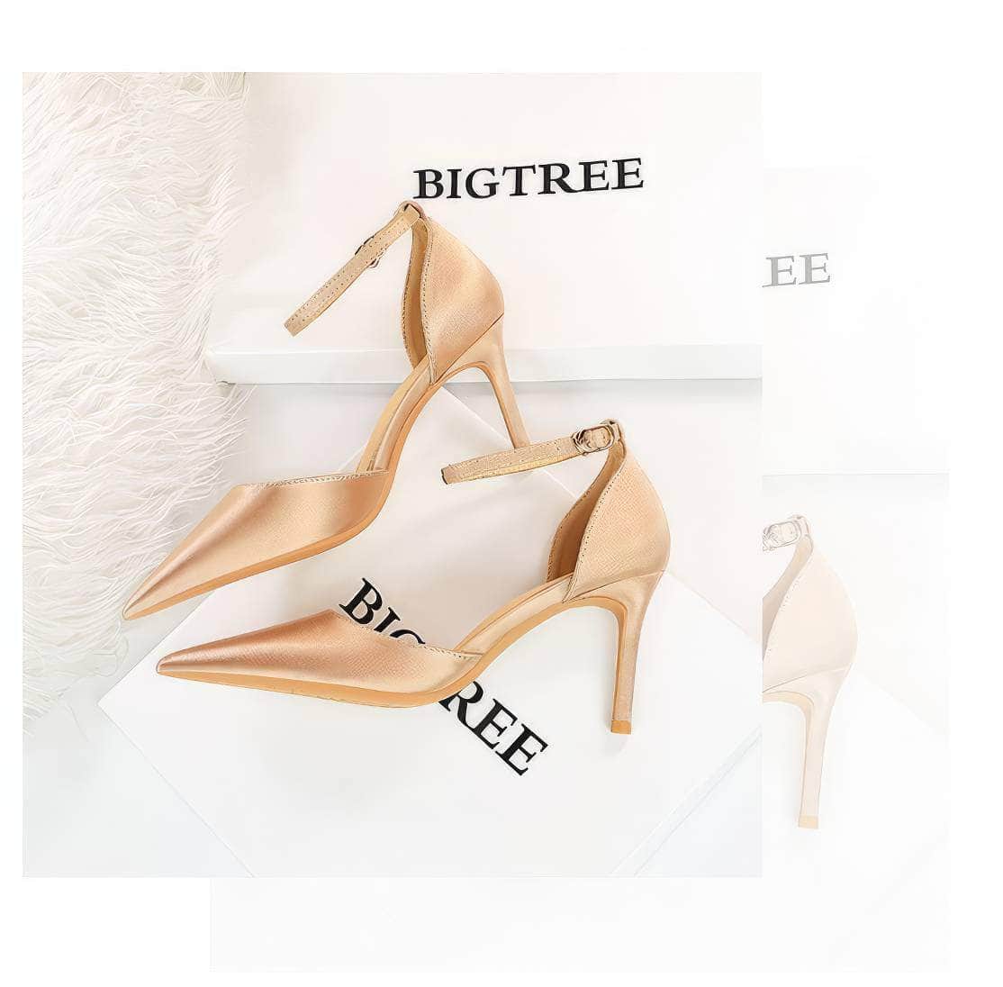 Metallic Sheen Pointed Toe Ankle Strap Shoes
