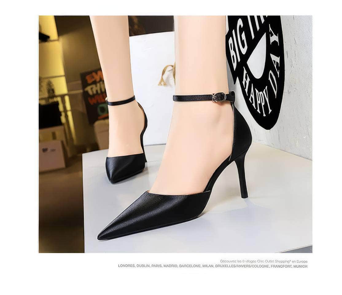 Metallic Sheen Pointed Toe Ankle Strap Shoes