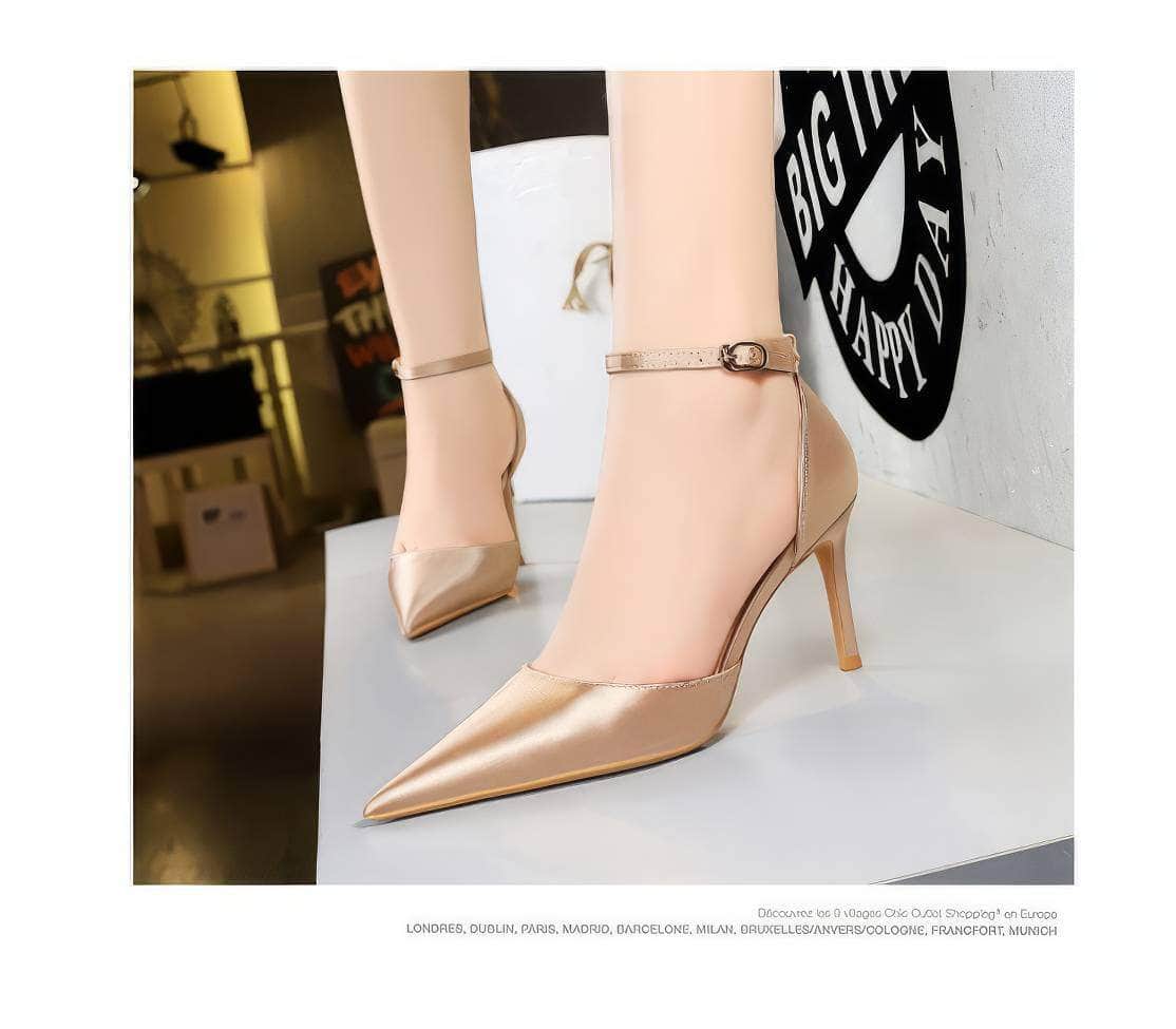 Metallic Sheen Pointed Toe Ankle Strap Shoes