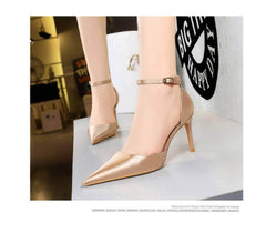 Metallic Sheen Pointed Toe Ankle Strap Shoes