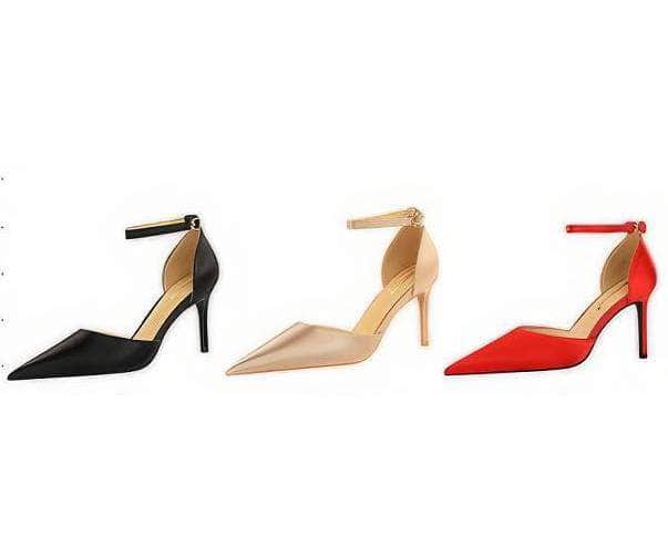 Metallic Sheen Pointed Toe Ankle Strap Shoes