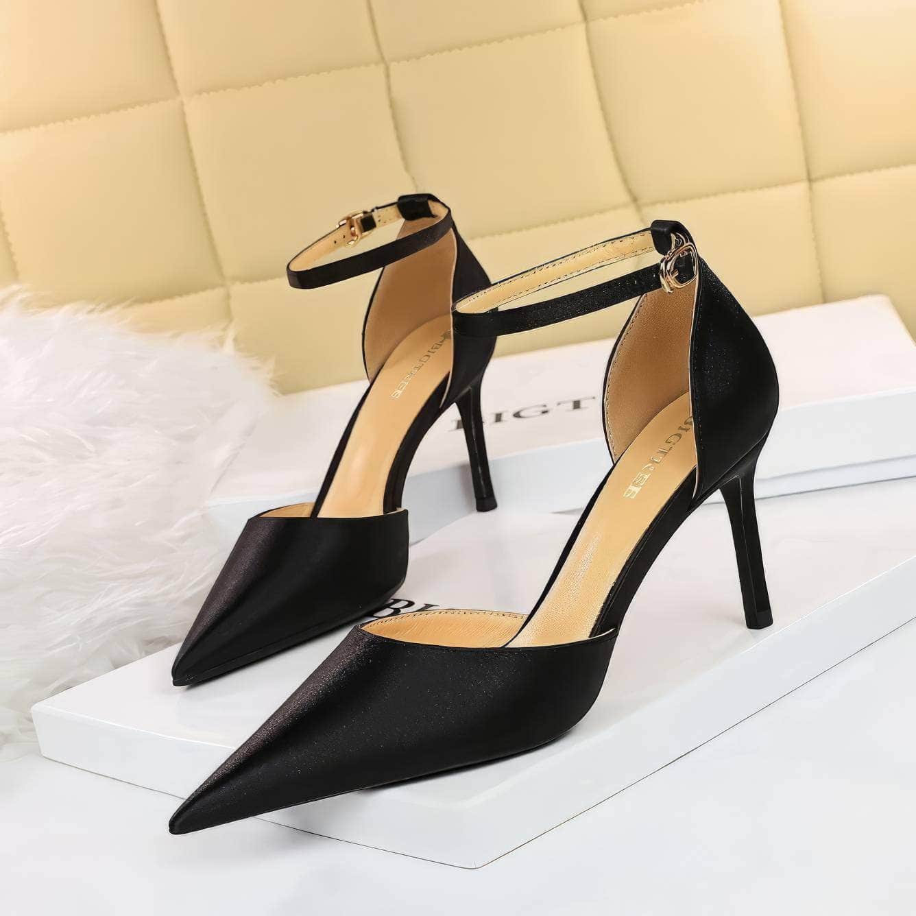 Metallic Sheen Pointed Toe Ankle Strap Shoes