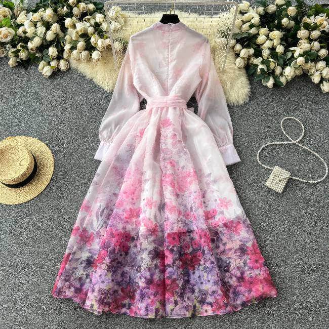 Mettage Lantern Sleeves Cottage Core Floral Vintage Maxi Dress