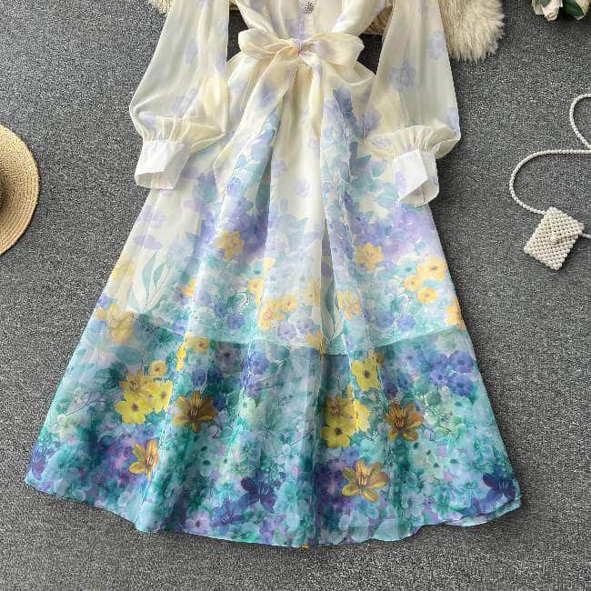 Mettage Lantern Sleeves Cottage Core Floral Vintage Maxi Dress