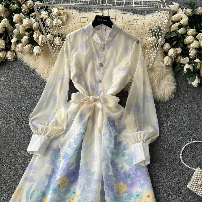 Mettage Lantern Sleeves Cottage Core Floral Vintage Maxi Dress