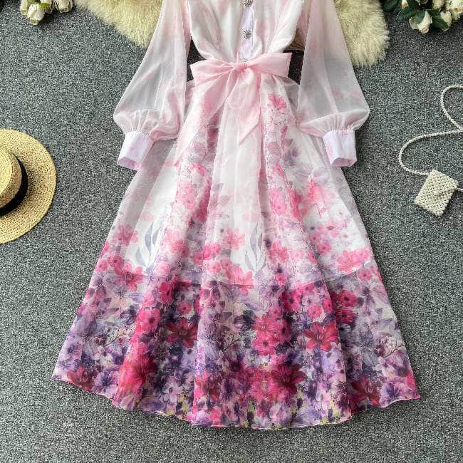 Mettage Lantern Sleeves Cottage Core Floral Vintage Maxi Dress