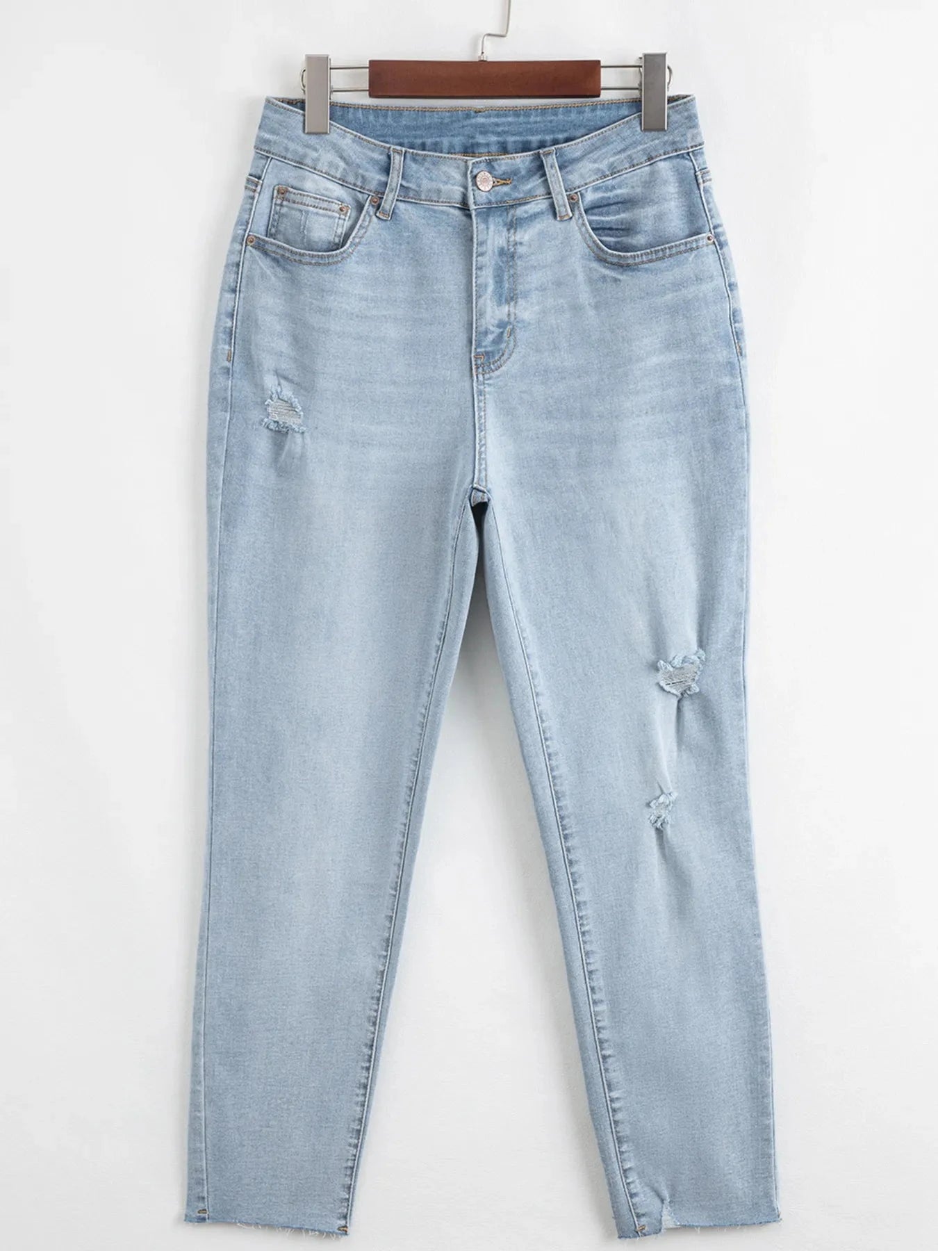 Mid Rise Ankle-Length Distressed Skinny Jeans