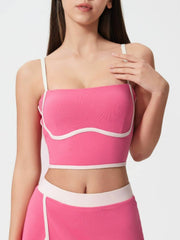 Millennia Contrast Trim Square Neck Active Cami with Detachable Chest Pads Fuchsia Pink / 4