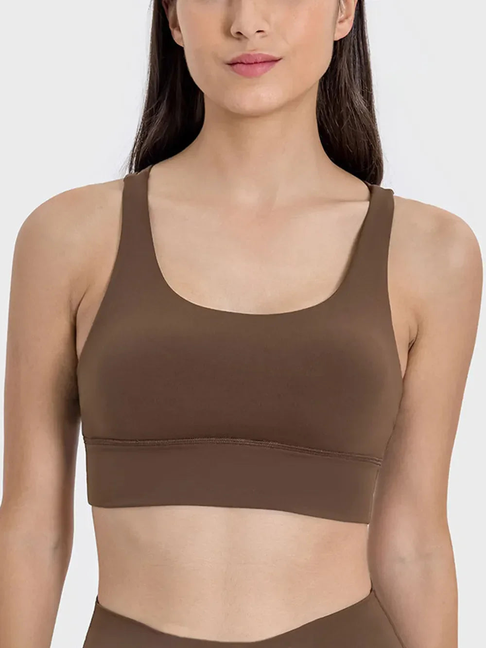 Millennia Crisscross Scoop Neck Active Tank Brown / 4