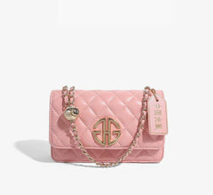 Mini Flap Diamond Stitched Luxury Monogram Emblem Crossbody Handbag Pink