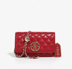 Mini Flap Diamond Stitched Luxury Monogram Emblem Crossbody Handbag Red
