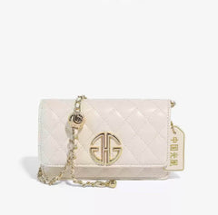 Mini Flap Diamond Stitched Luxury Monogram Emblem Crossbody Handbag White