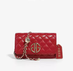 Mini Flap Quilted Luxury Monogram Hardware Crossbody Purse Red
