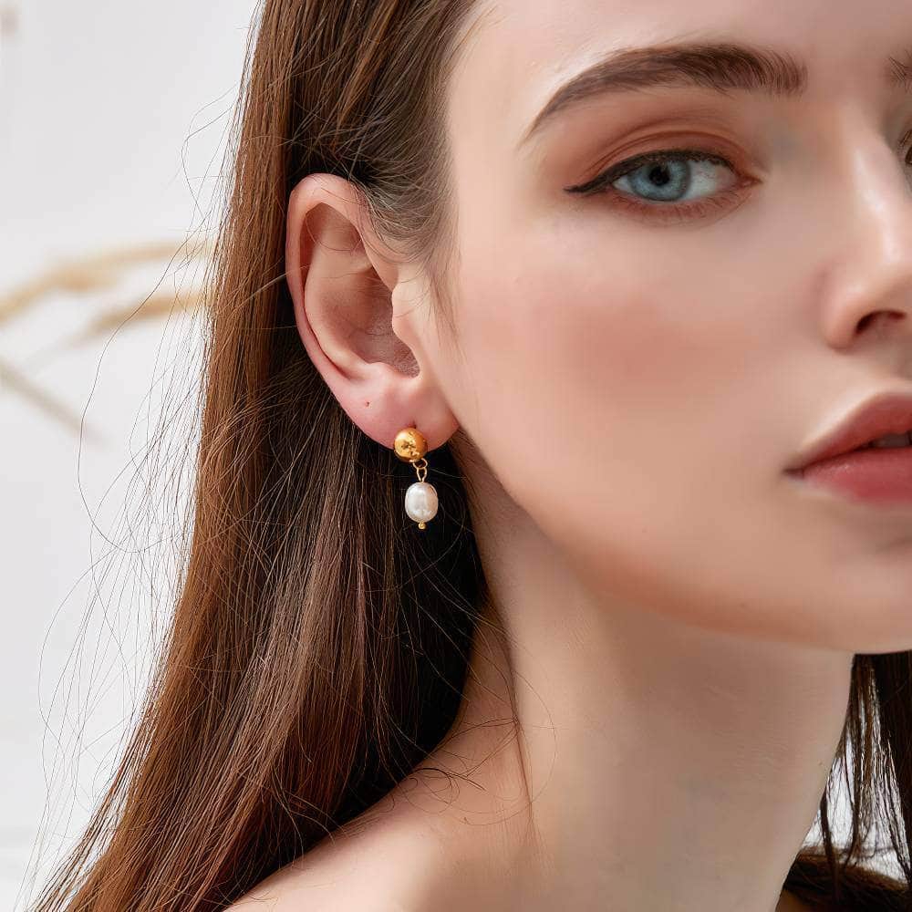Minimalist Gold-Studded Pearl Earrings White / Clip On