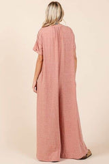 Mittoshop Button Detail Short Sleeve Wide Leg Jumpsuit