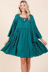 Mittoshop Frill Tie Neck Bell Sleeve Dress