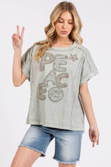 Mittoshop PEACE Round Neck Short Sleeve T-Shirt Light Gray / S