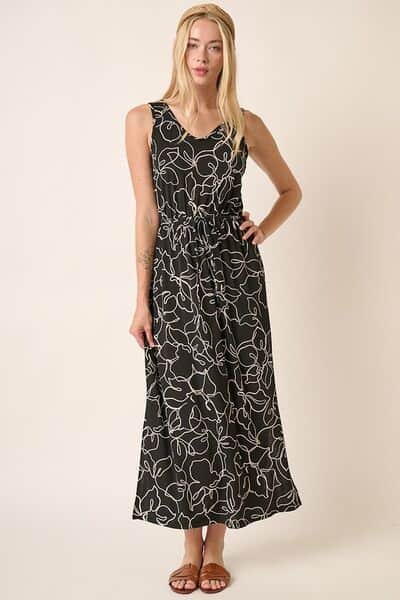 Mittoshop Side Slit Flower Print V-Neck Sleeveless Dress Black / S