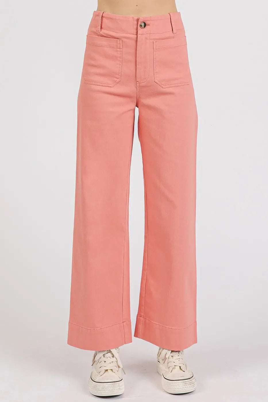 Mittoshop Twill Patch Pocket High Rise Wide Leg Pants CORAL PINK / S
