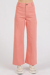 Mittoshop Twill Patch Pocket High Rise Wide Leg Pants CORAL PINK / S