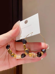 Mixed Gemstone Beaded Hoop Earrings Gold