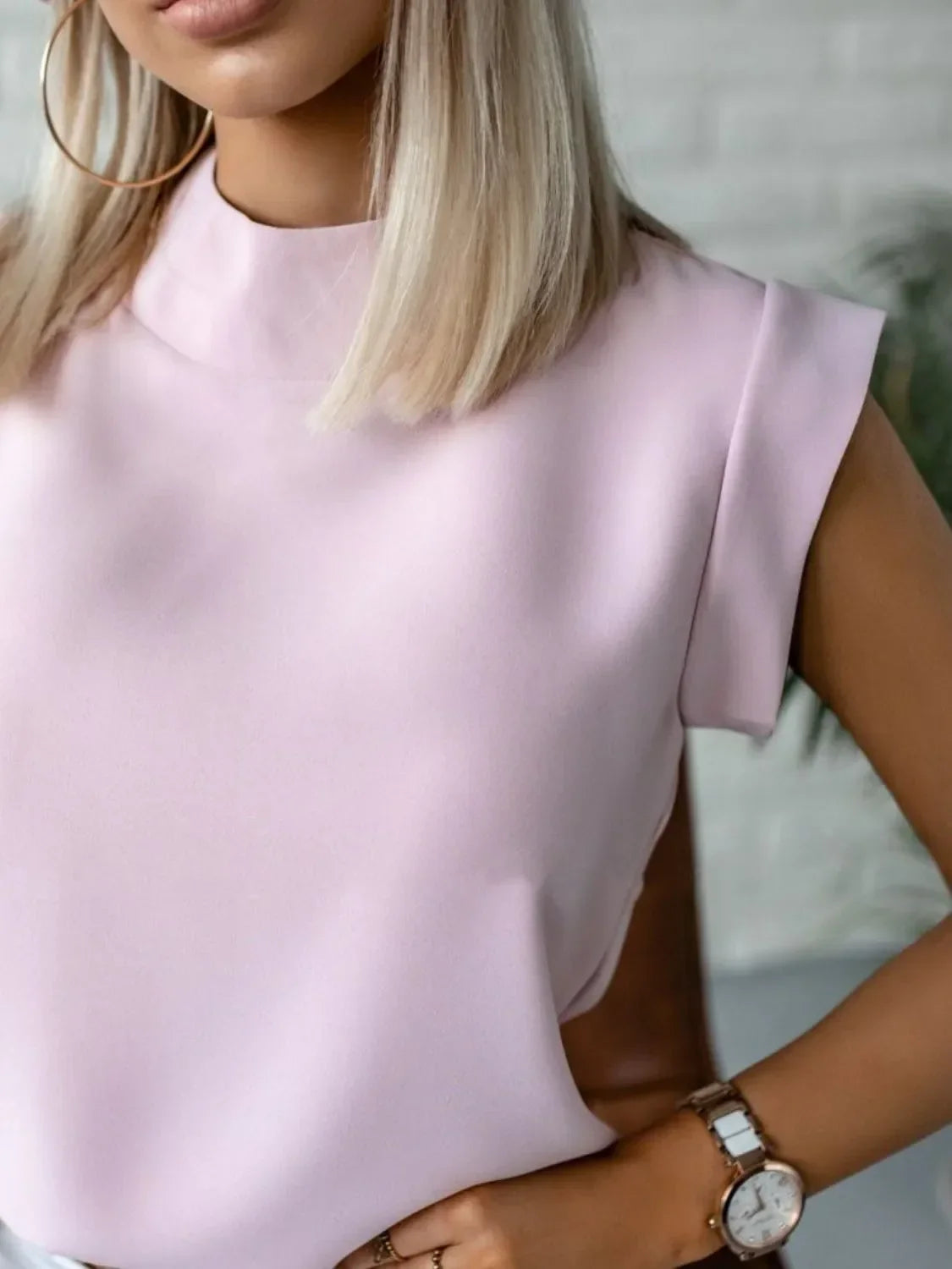 Mock Neck Cap Sleeve Top