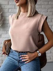 Mock Neck Cap Sleeve Top