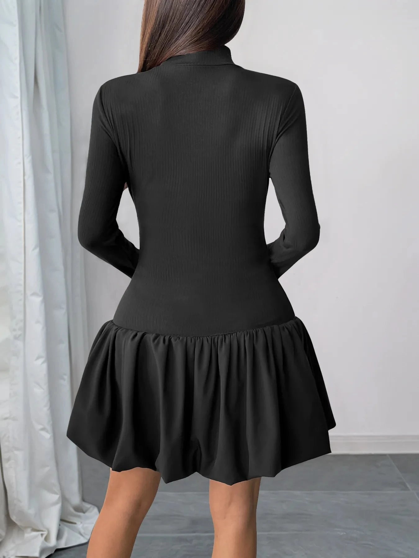Mock Neck Long Sleeve Bubble Hem Dress