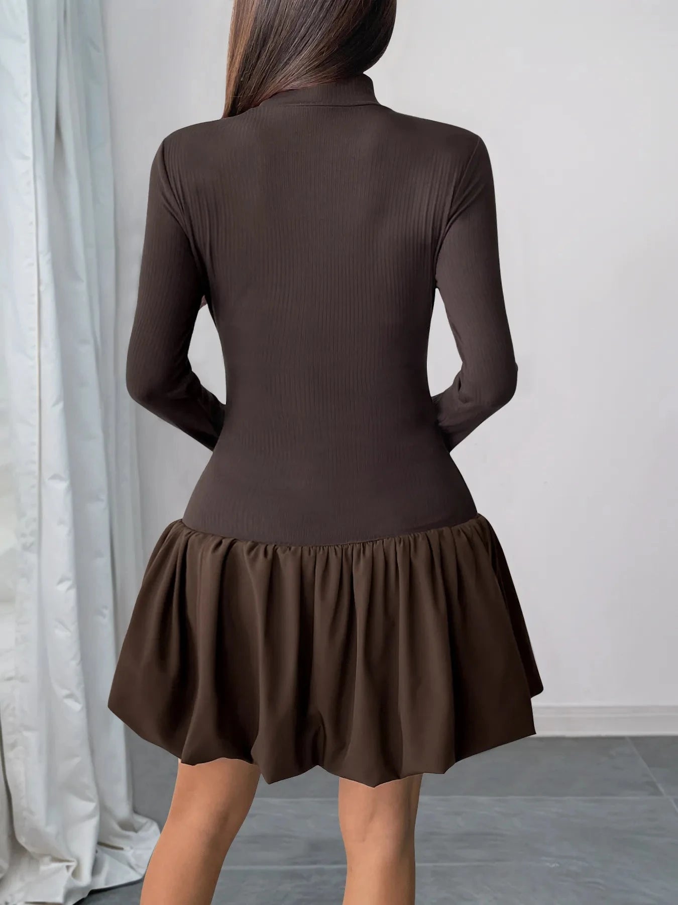 Mock Neck Long Sleeve Bubble Hem Dress