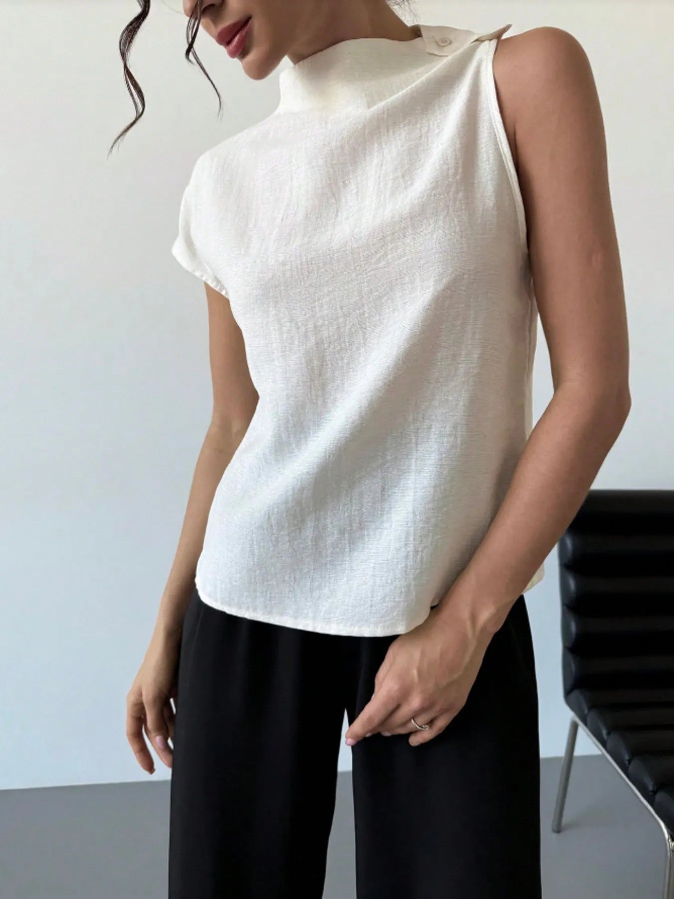 Mock Neck Solid Color Tank White / S