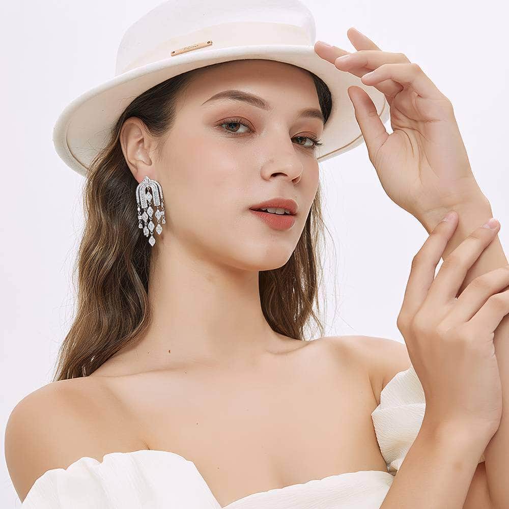 Modern Deco Chandelier Crystal Earrings Silver