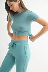 MONO B Essential Micro-ribbed Cropped Athleisure Tee