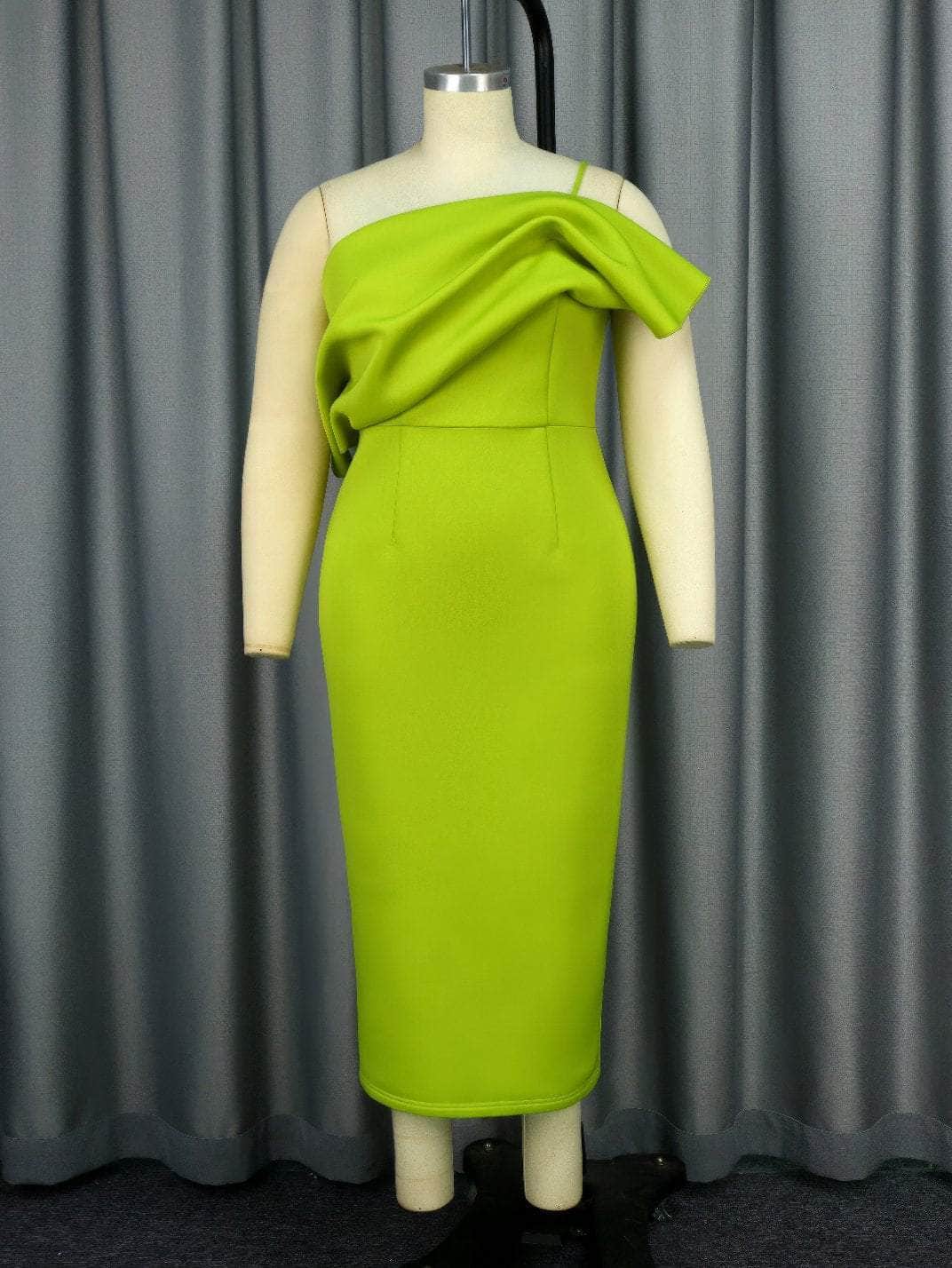Mono Strap Draped Sleeves Midi Bodycon Dress
