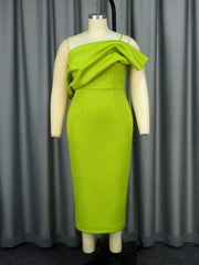 Mono Strap Draped Sleeves Midi Bodycon Dress