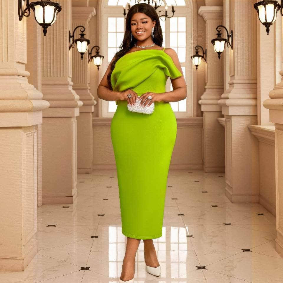 Mono Strap Draped Sleeves Midi Bodycon Dress