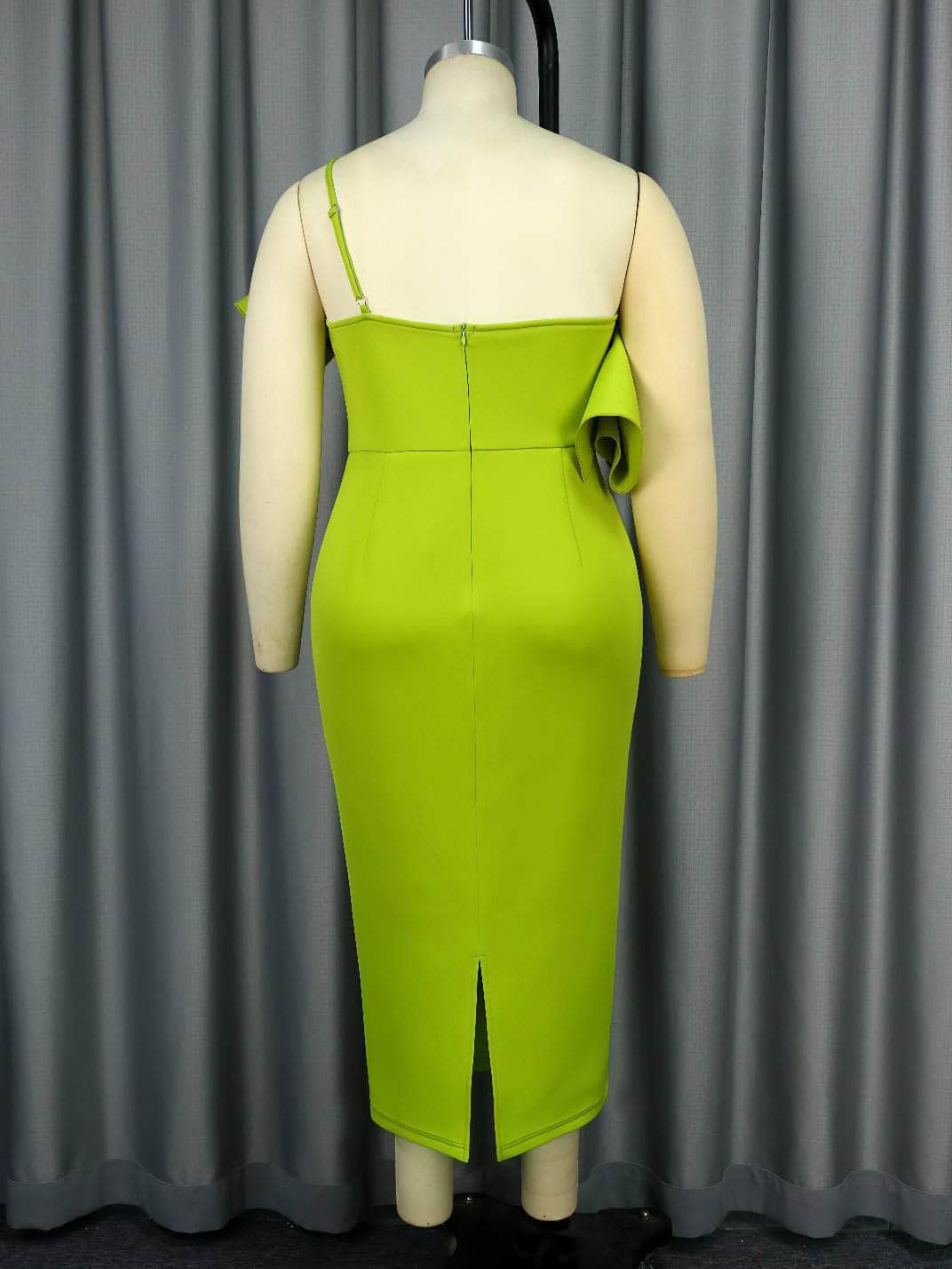 Mono Strap Draped Sleeves Midi Bodycon Dress