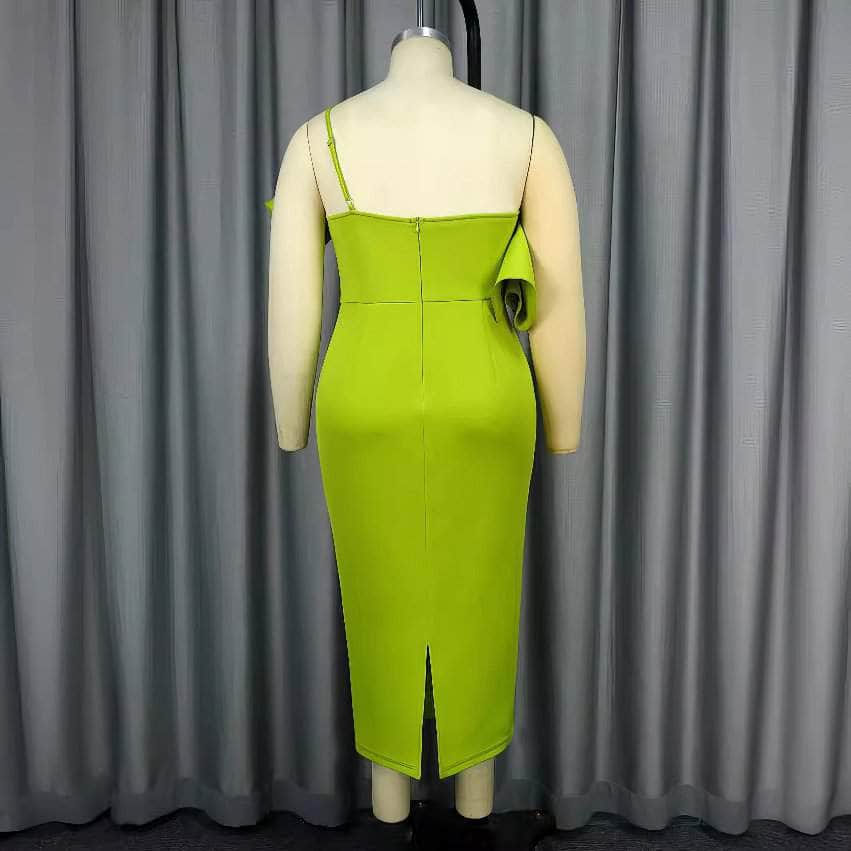 Mono Strap Draped Sleeves Midi Bodycon Dress