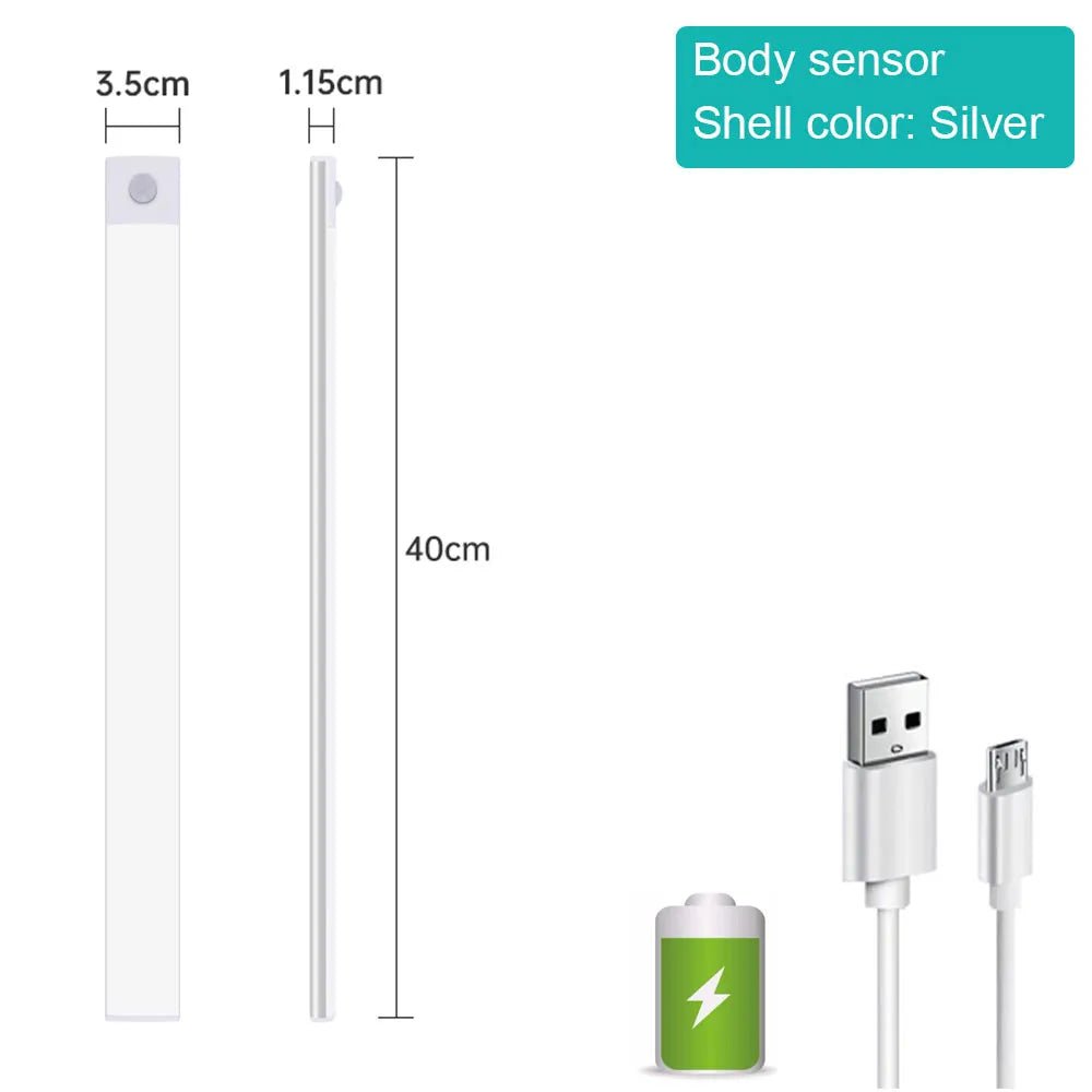 Motion Sensor Night Light: Wireless USB Under Cabinet Lamp 3 color in One Lamp / White 40CM