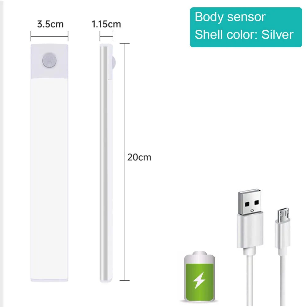 Motion Sensor Night Light - Wireless USB Under Cabinet Lamp for Bedroom, Wardrobe - 3 Colors in One 3 color in One Lamp / White 20CM