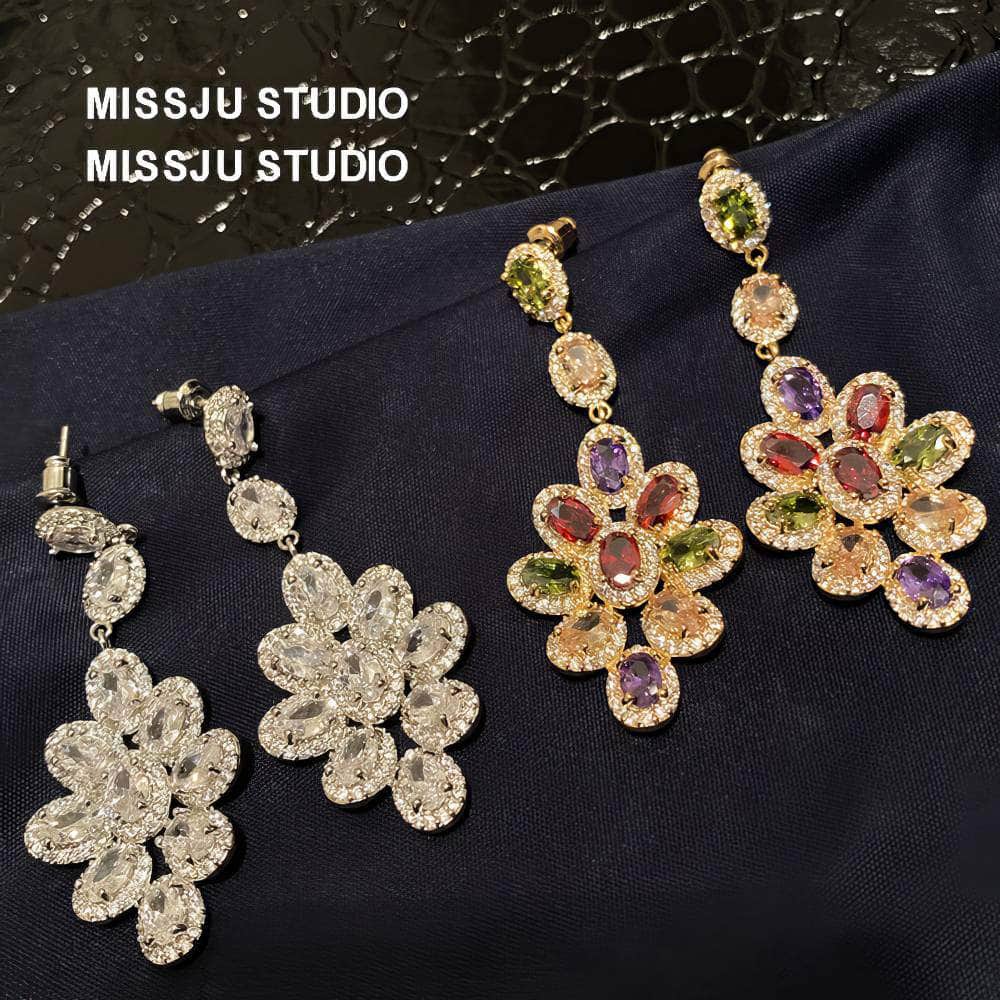 Multi Gemstone Dangle Statement Earrings