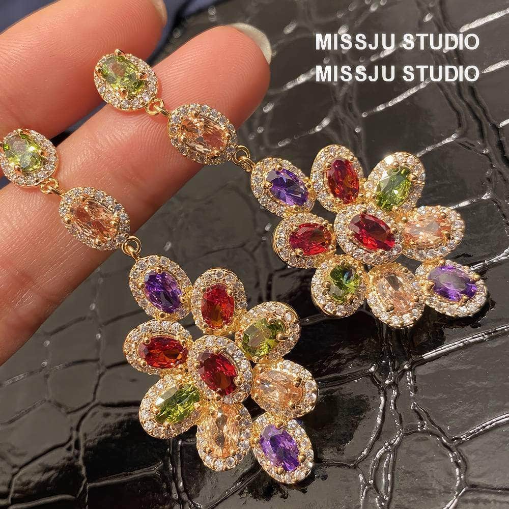Multi Gemstone Dangle Statement Earrings