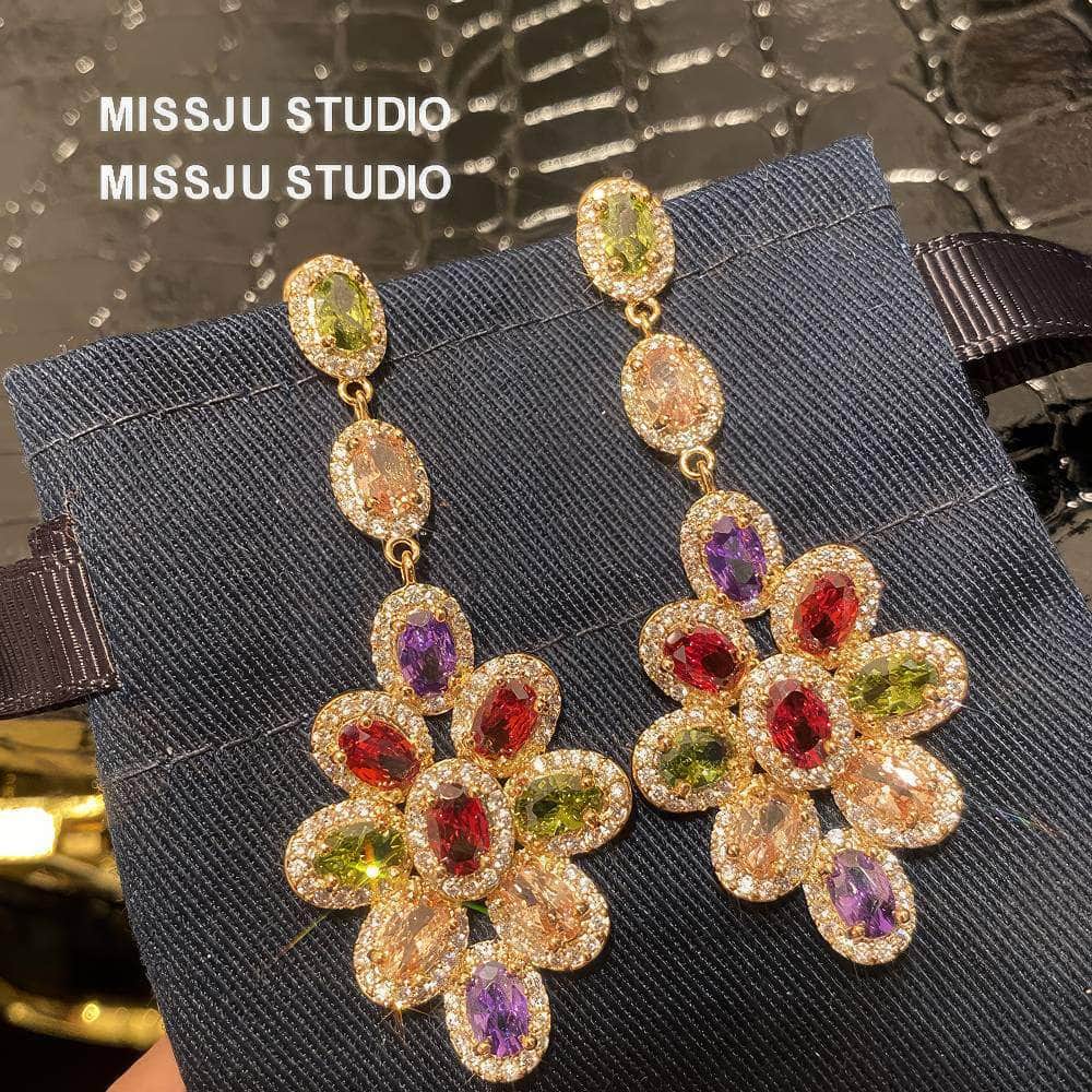 Multi Gemstone Dangle Statement Earrings