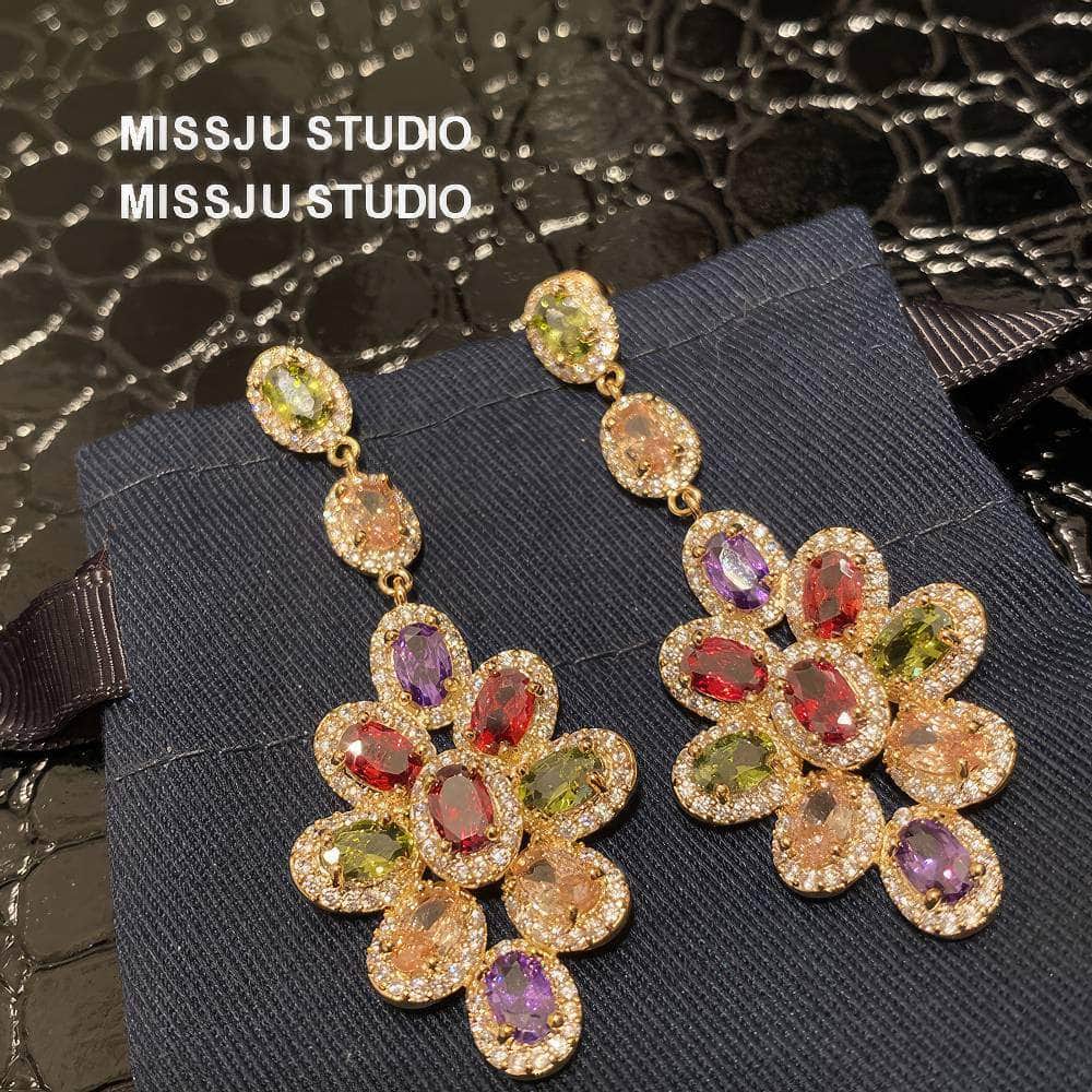 Multi Gemstone Dangle Statement Earrings Multicolor