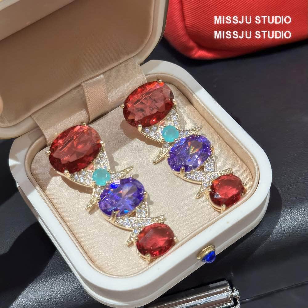 Multi-Stone Crystal Rhinestone Decor Dangle Earrings Multicolor