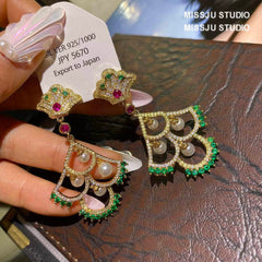 Multicolor Pearl Decor Bohemian Dangle Earrings White