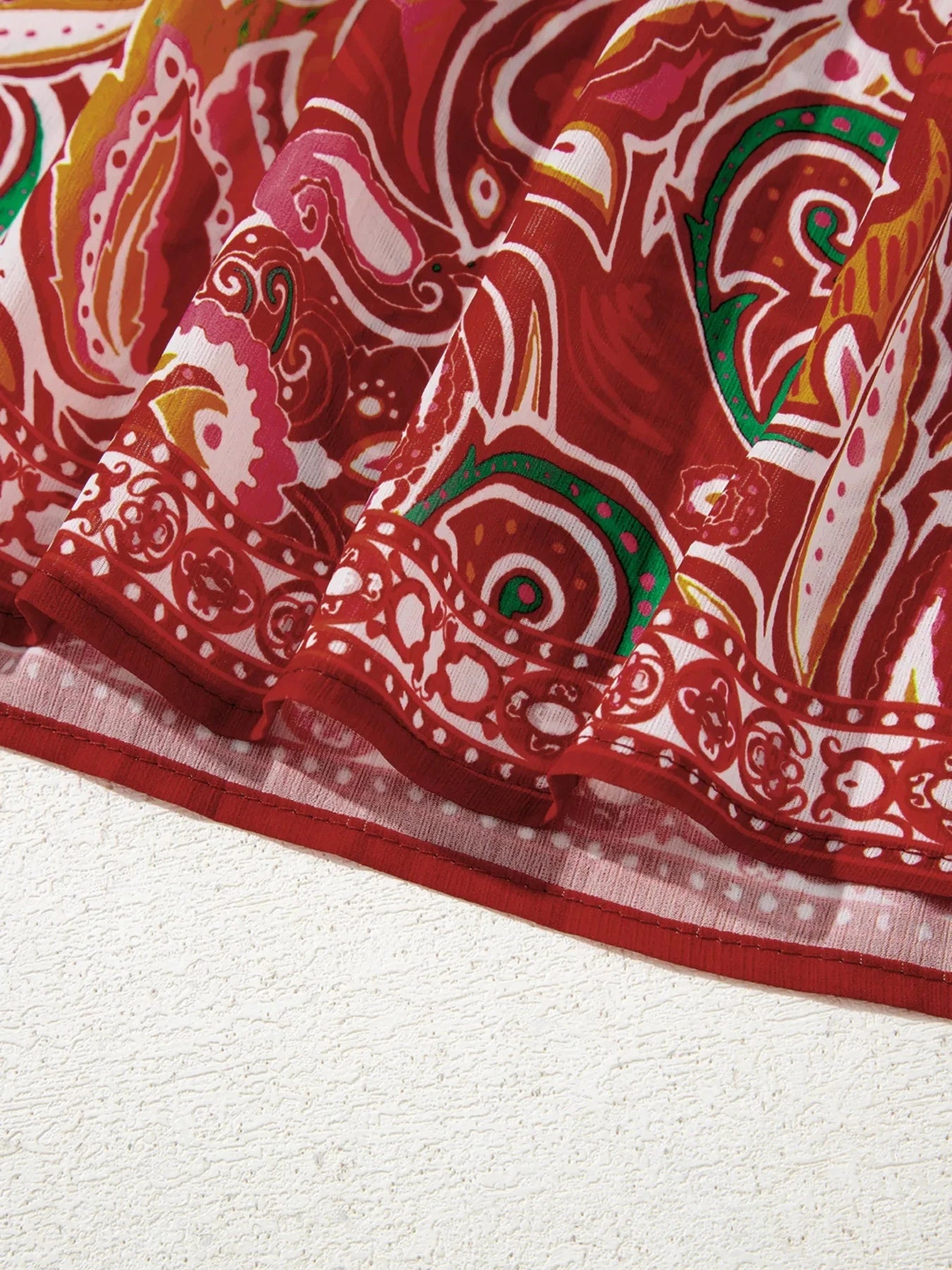 Multicolour Ethnic Paisley Print Tassel Tie Puff Sleeve Boho Blouse