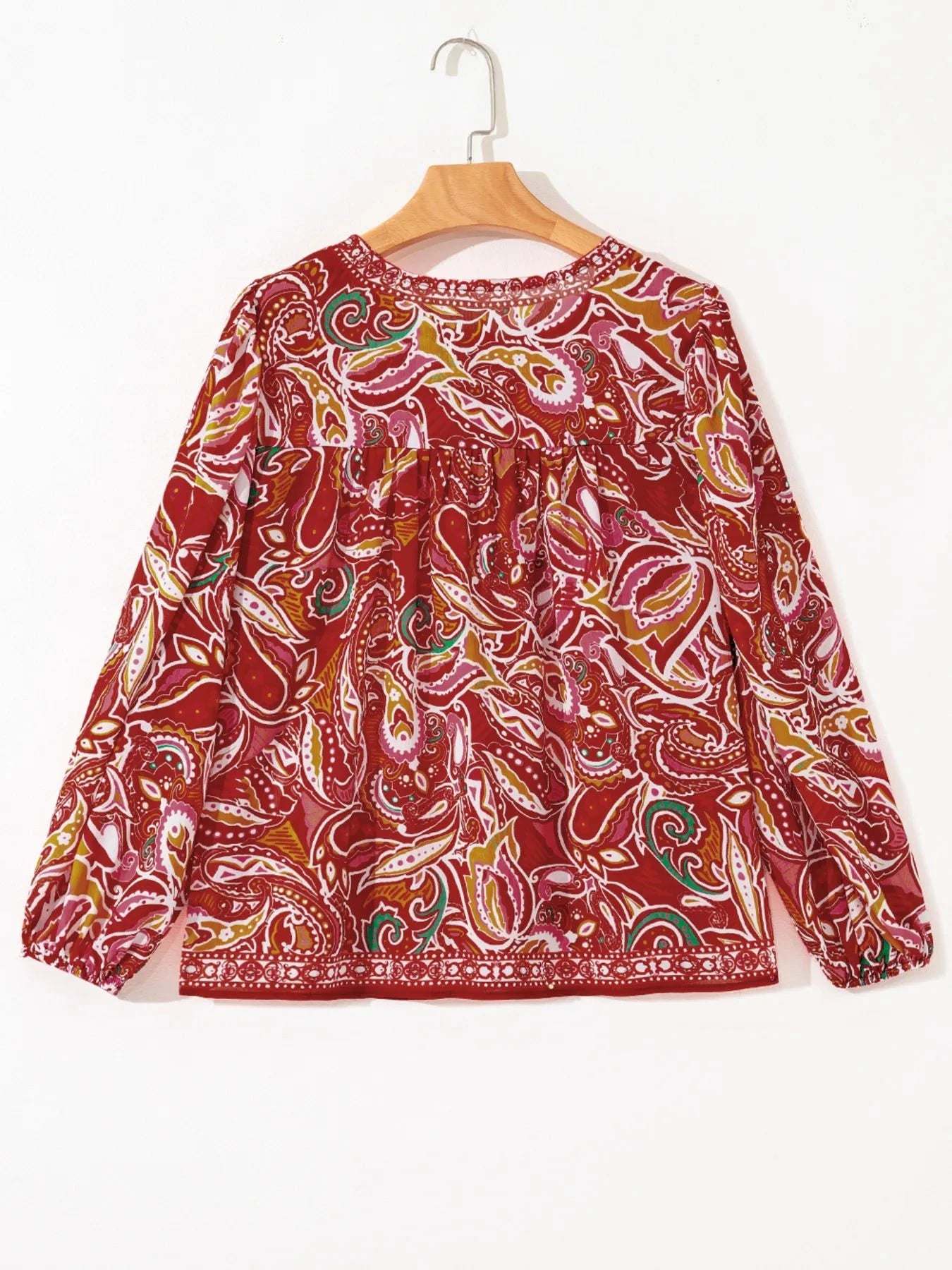 Multicolour Ethnic Paisley Print Tassel Tie Puff Sleeve Boho Blouse