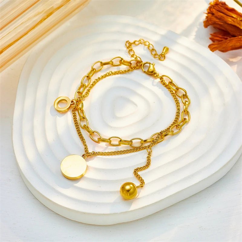 Multilayer Round Roman Numeral Beads Charm Bracelet B741